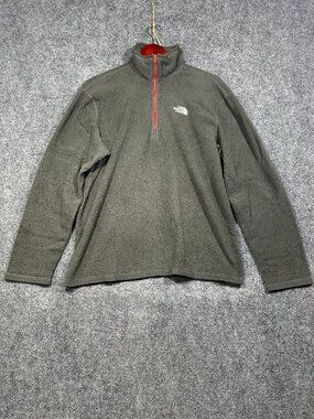 The North Face Pullover Mens Medium Gray Fleece 1/4 Zip White Logo